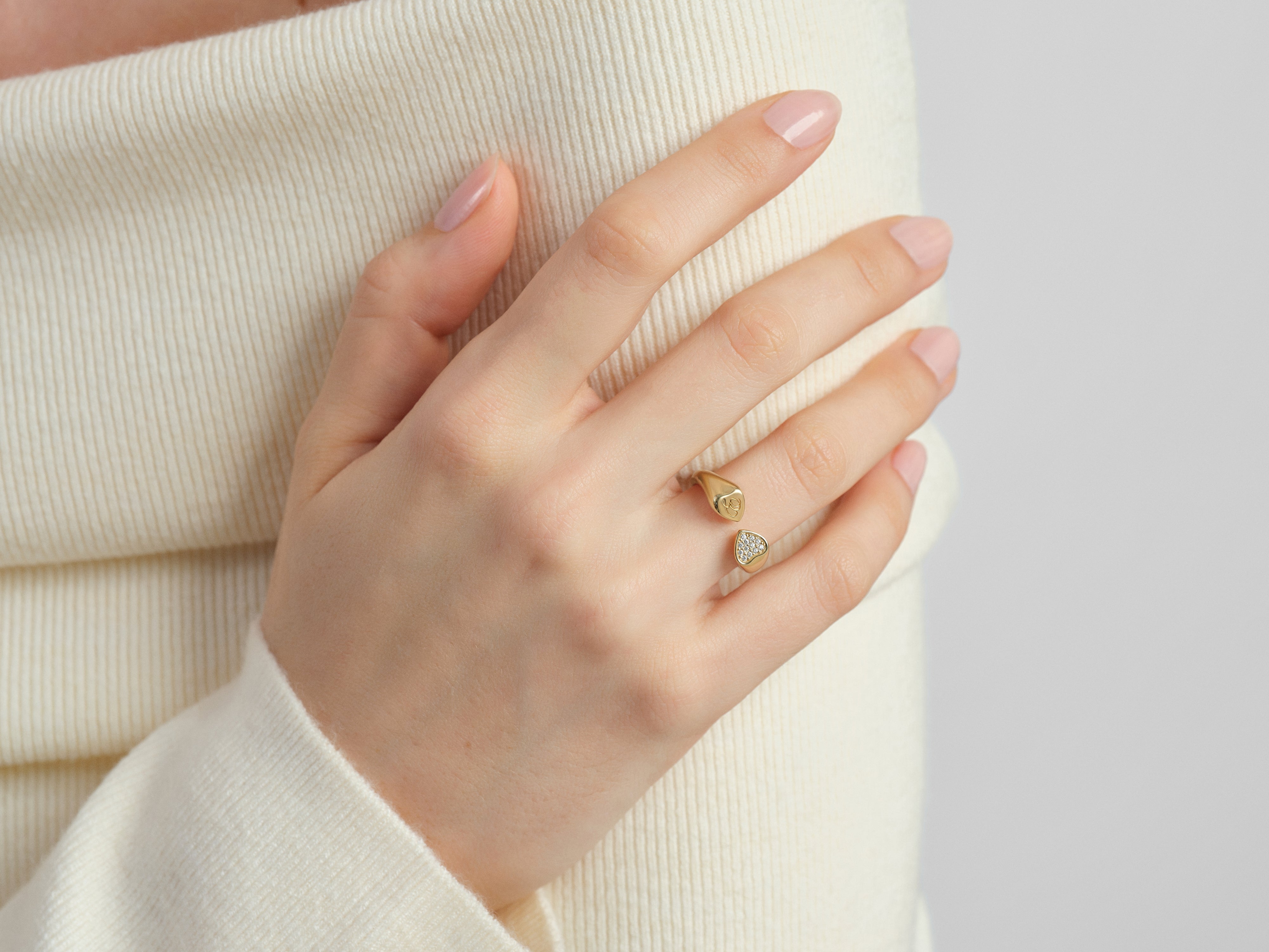 Heart Pave Set Open Ring