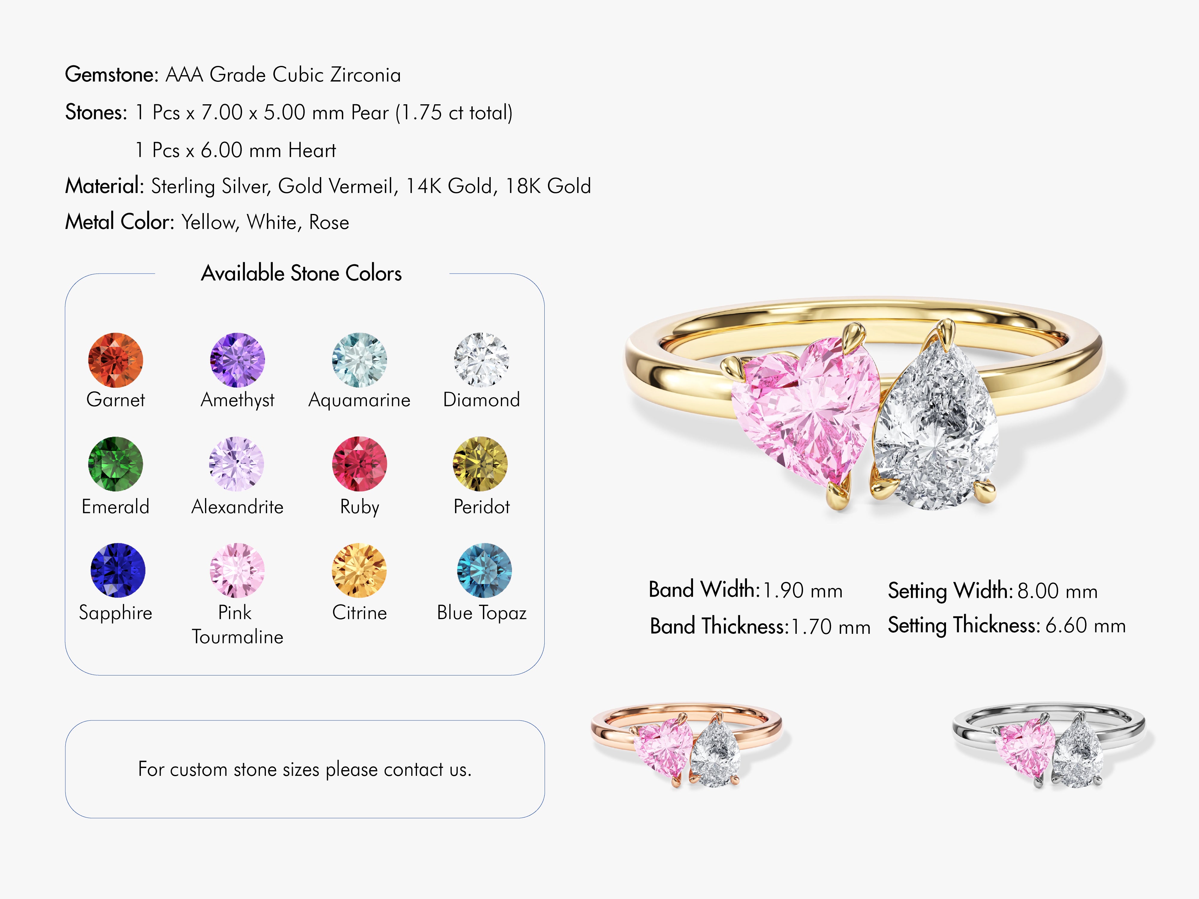 Heart and Pear Toi et Moi Birthstone Ring