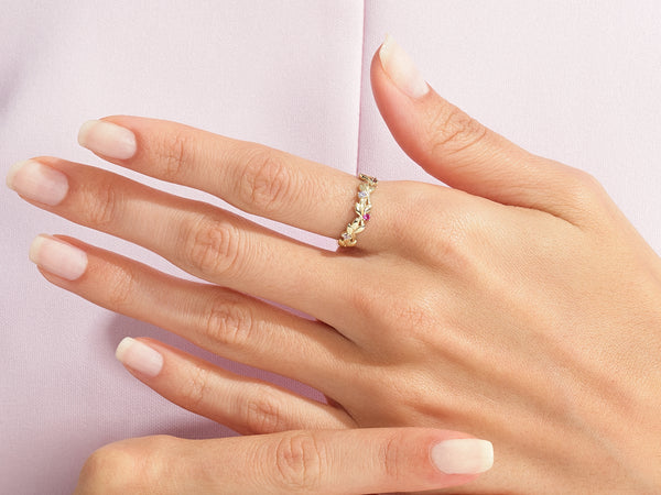 Floral Diamond Birthstone Ring in 14K Solid Gold