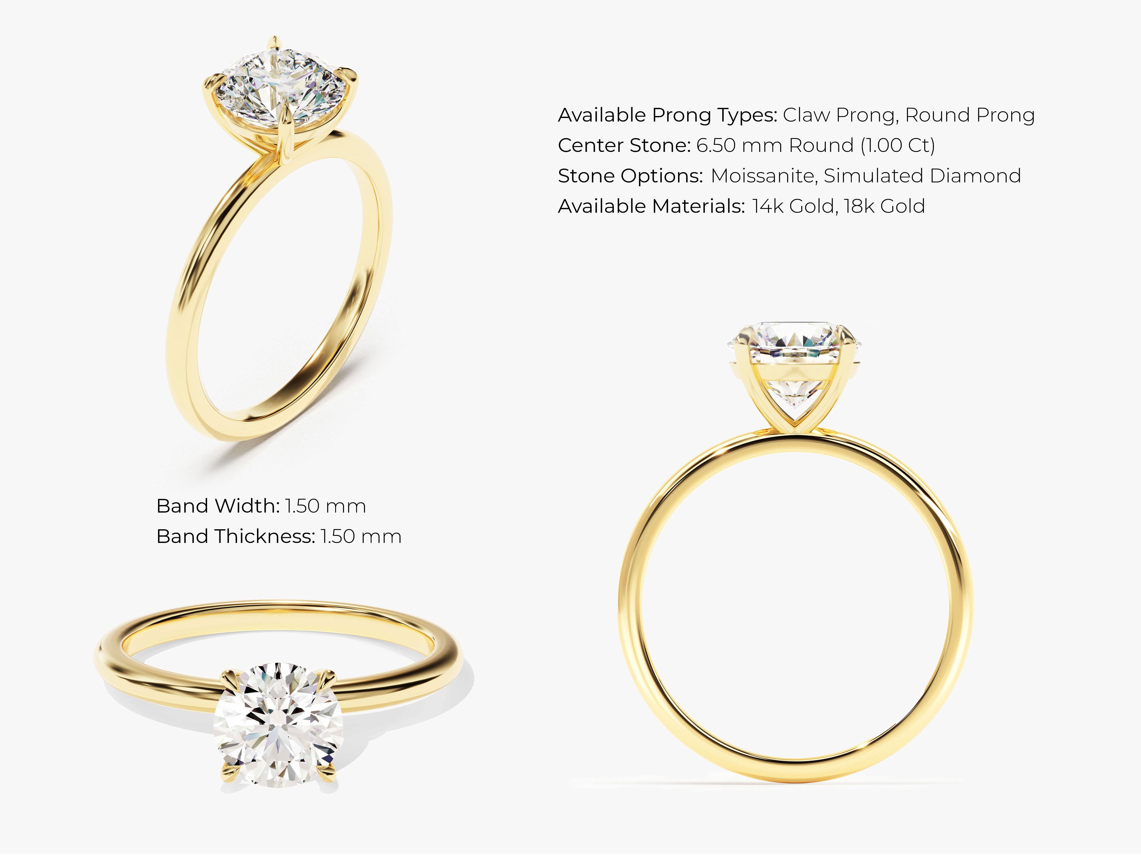 4-Prong Solitaire Round Cut Moissanite Engagement Ring (1.00 CT)