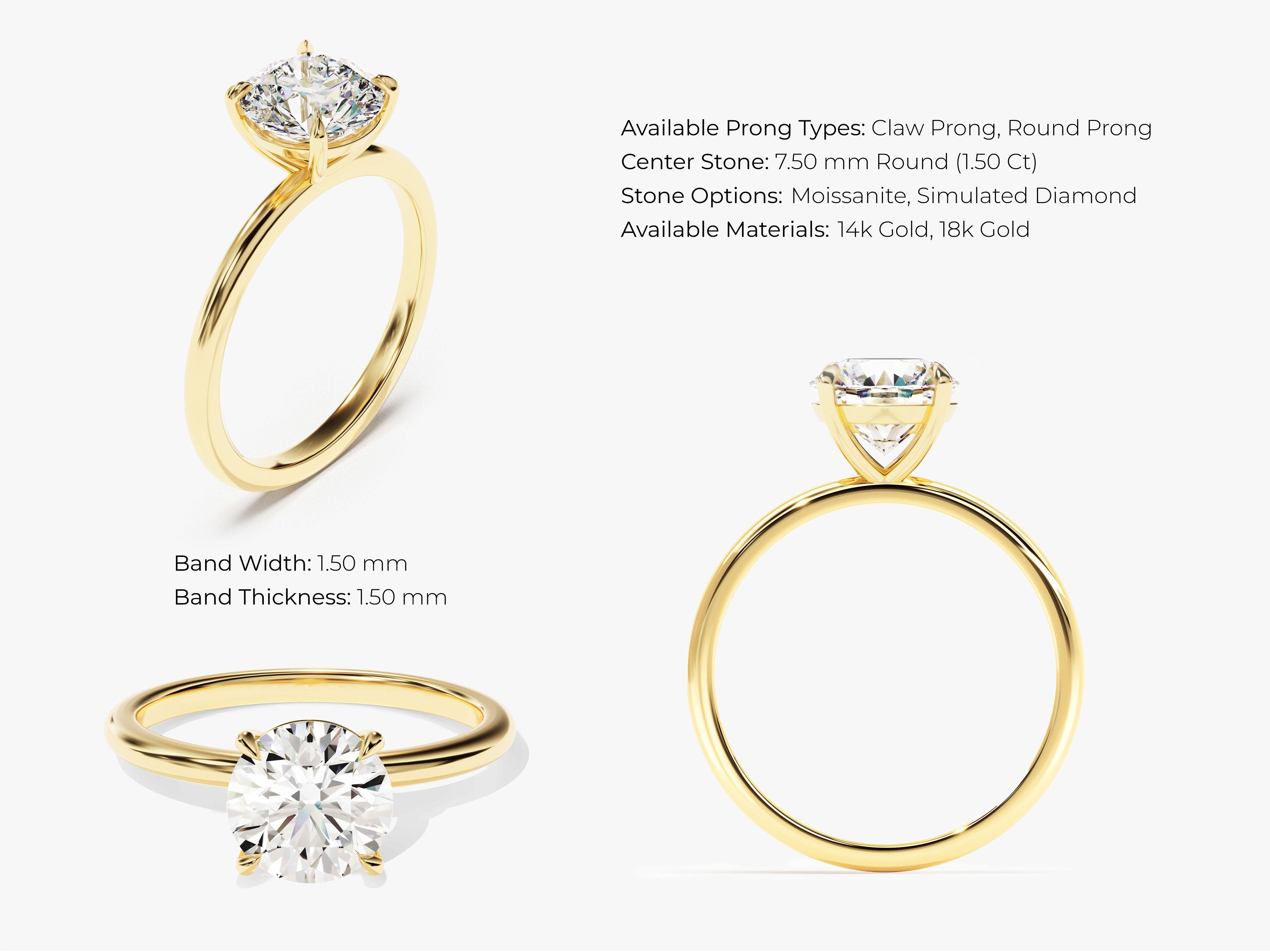 4-Prong Solitaire Round Cut Diamond Engagement Ring (1.50 CT)