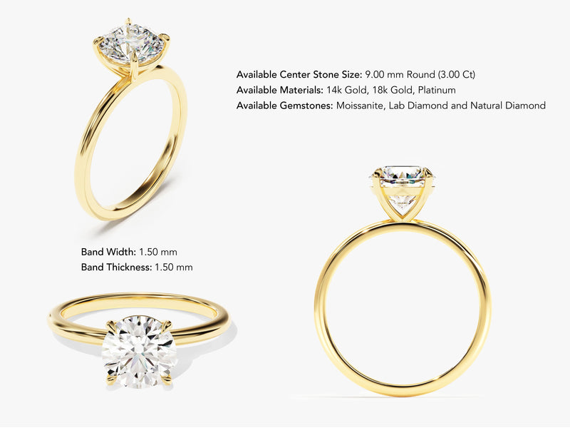 Gold diamond ring with round cut center stone, jewelry product