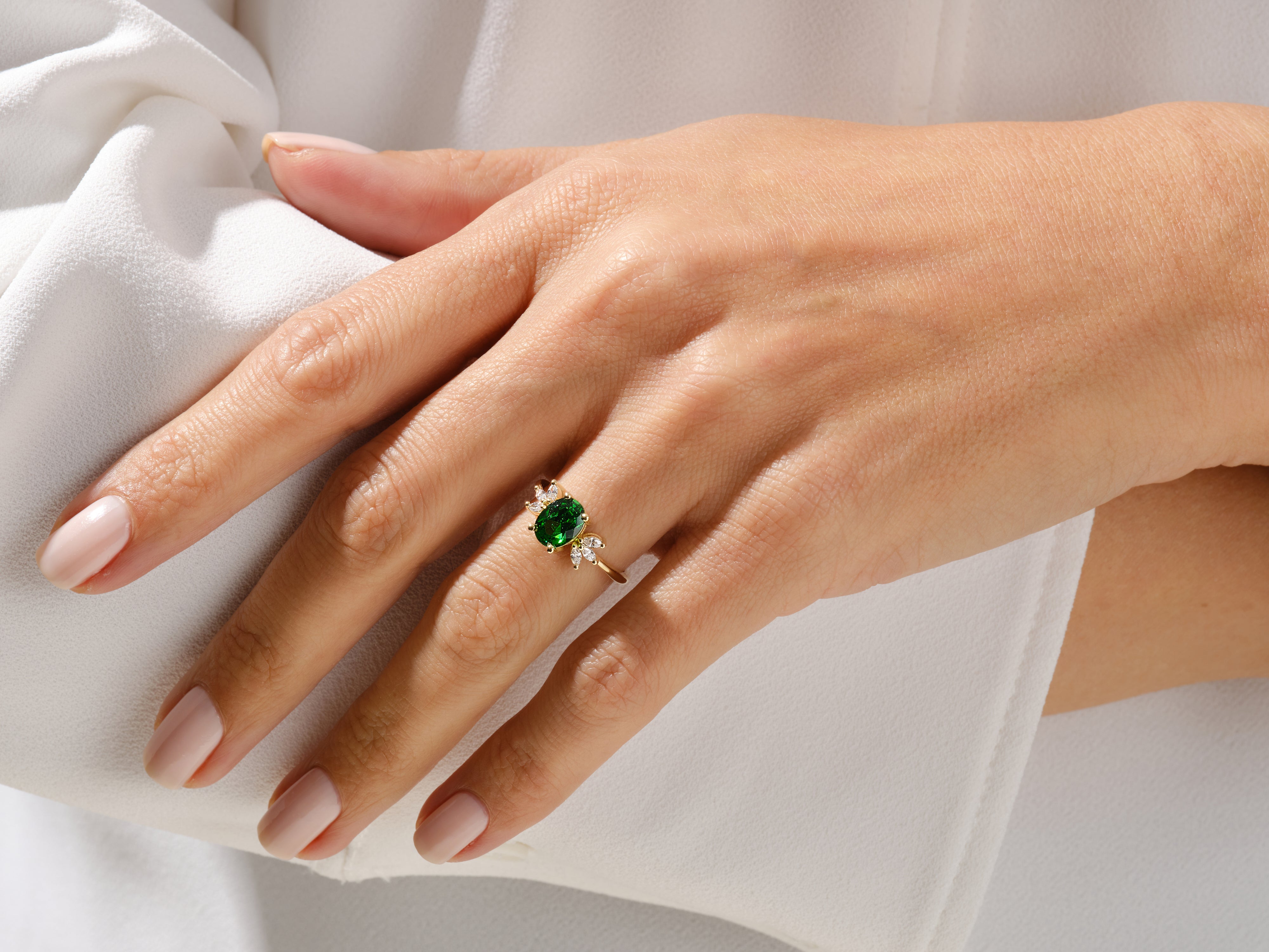 Oval Cluster Accent Peridot Ring in 14K Solid Gold