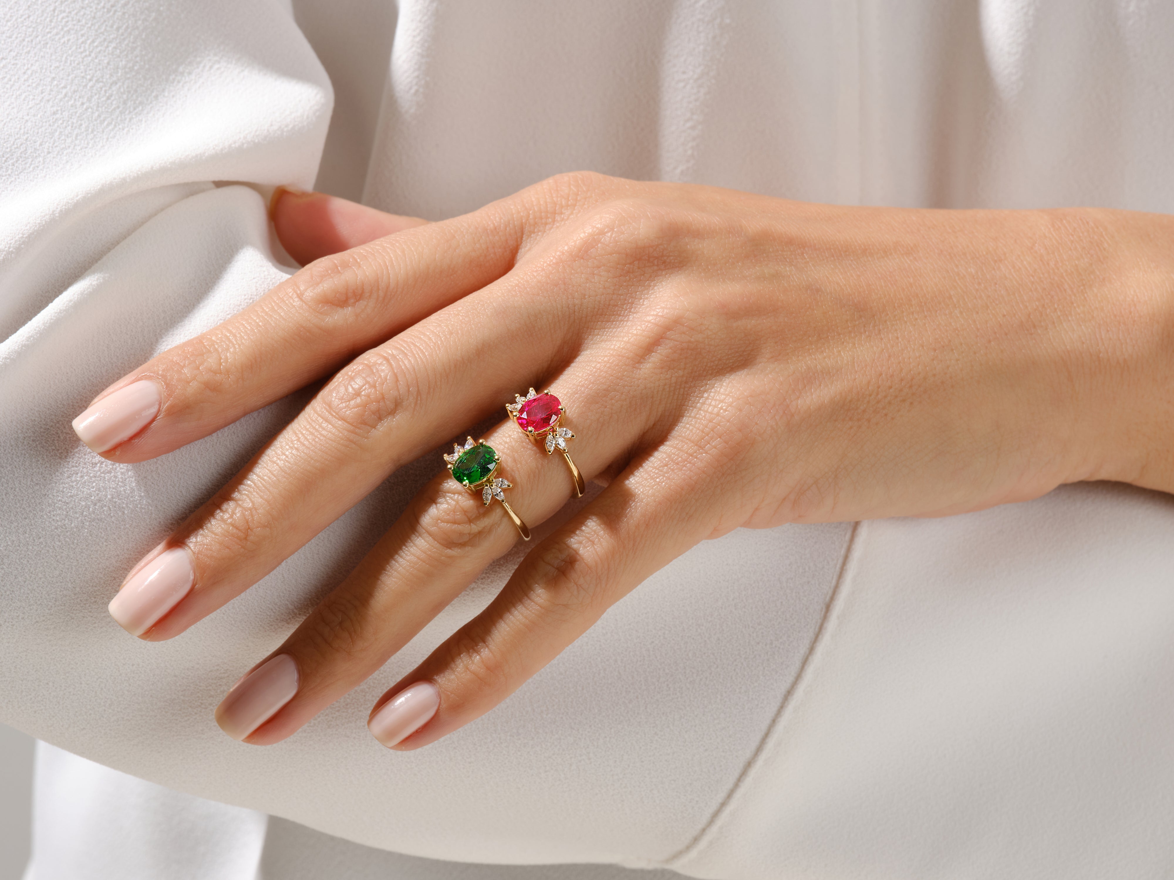 Oval Cluster Accent Blue Topaz Ring in 14K Solid Gold