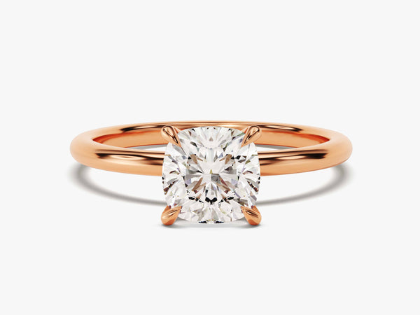 Rose gold engagement ring with cushion cut diamond