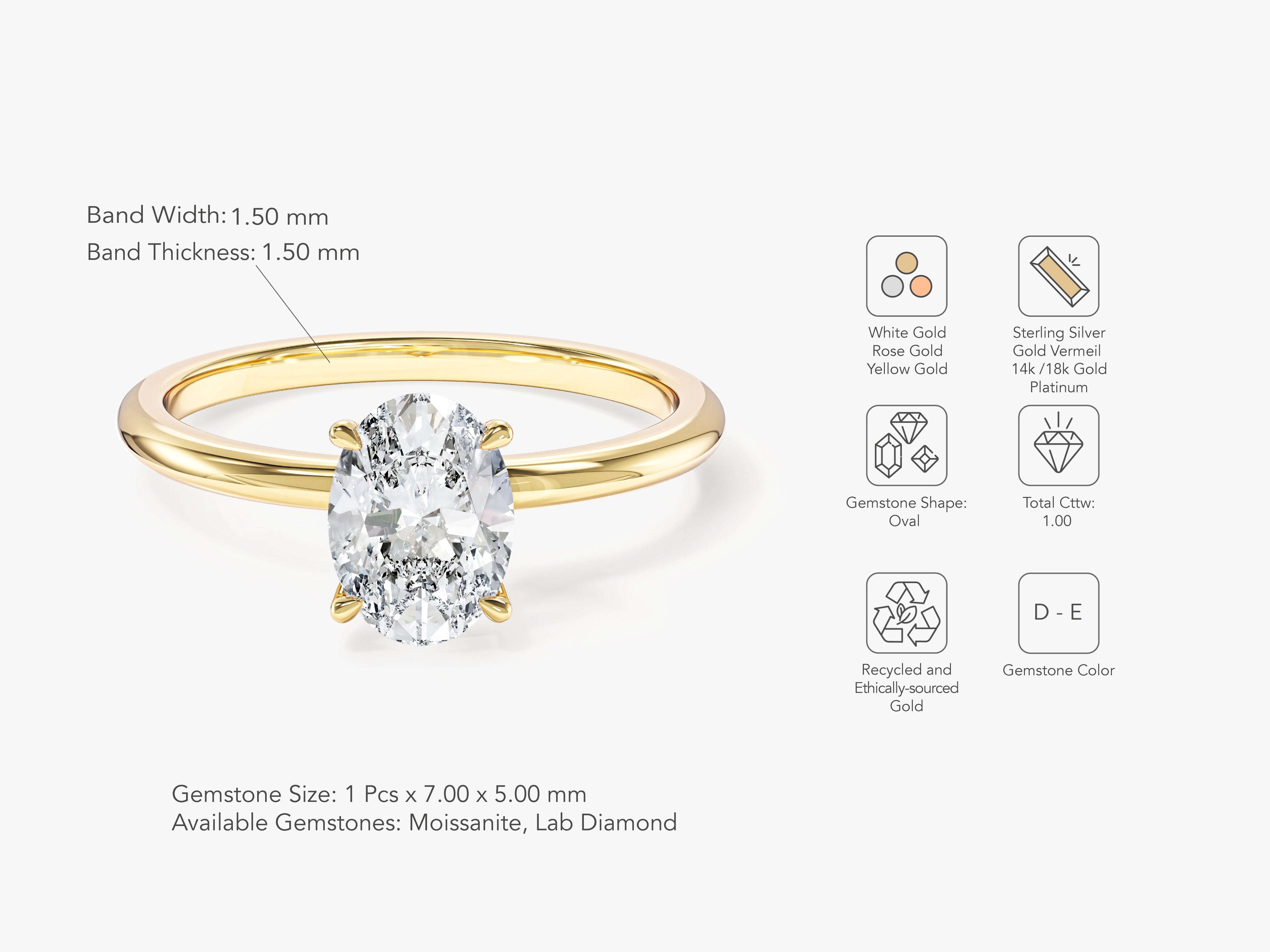 4-Prong Solitaire Oval Cut Lab Grown Diamond Engagement Ring (1.00 CT)