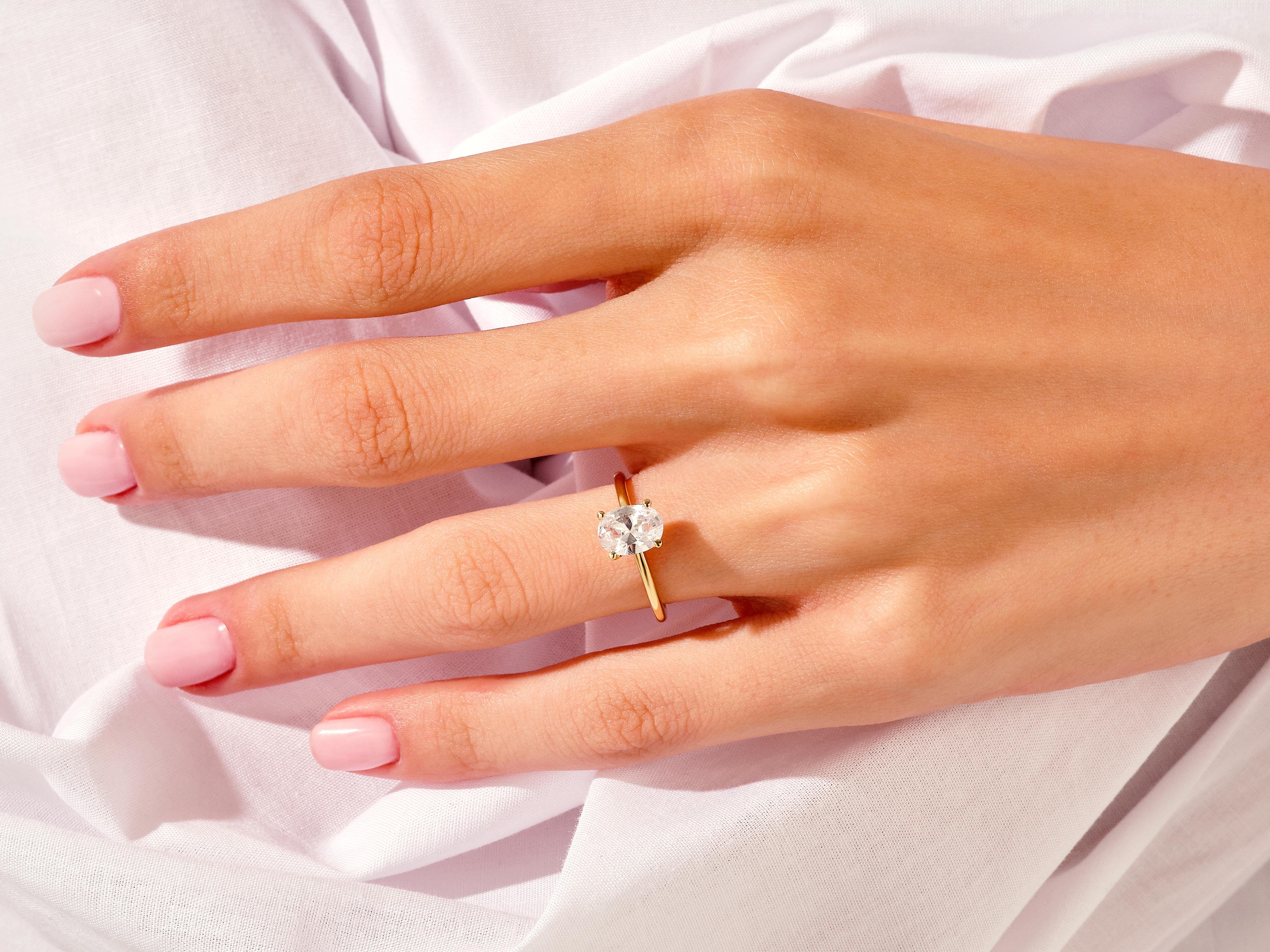 Diamond engagement ring on a woman's hand, jewelry photography