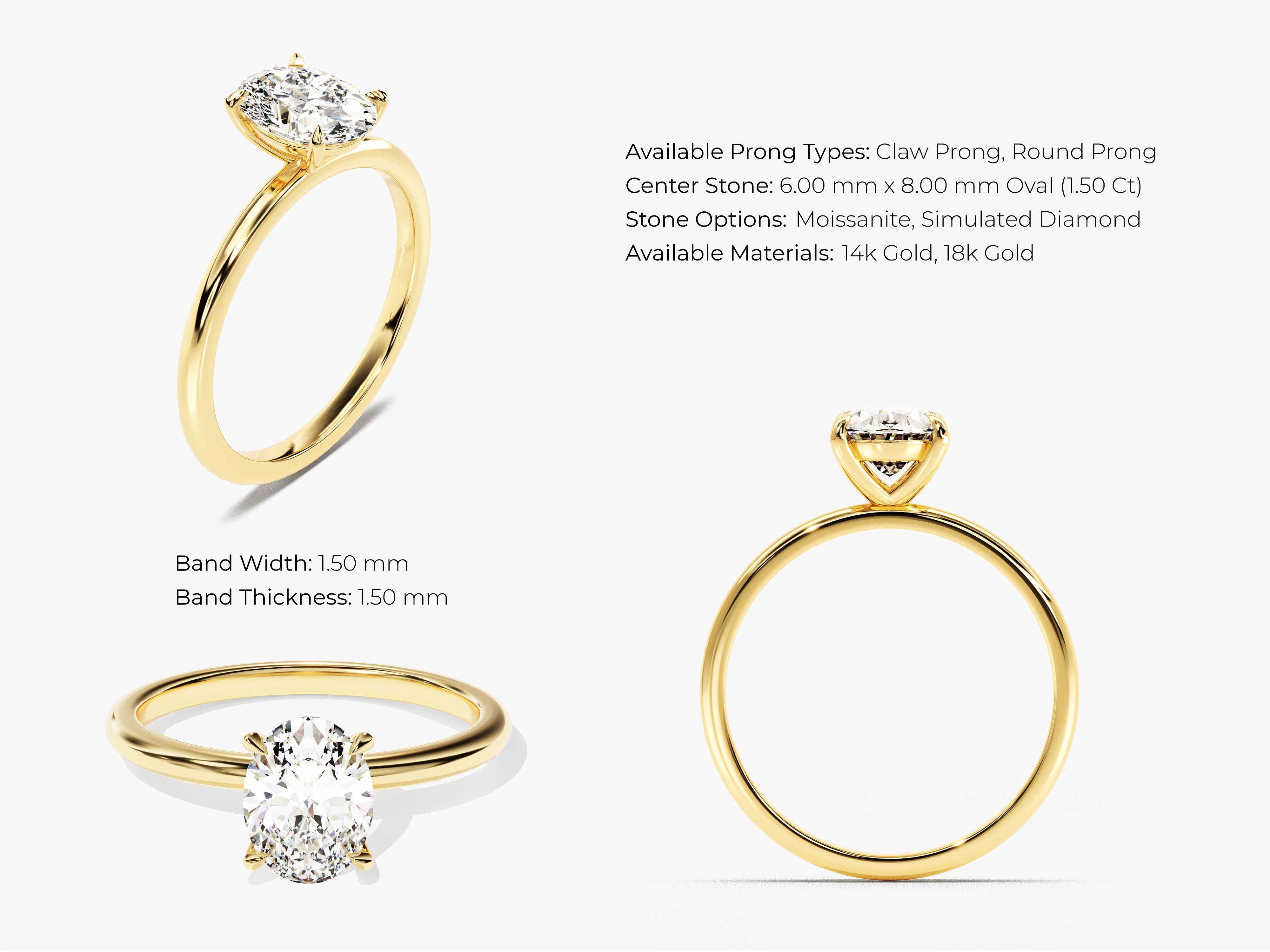 Gold oval diamond engagement ring with prong setting