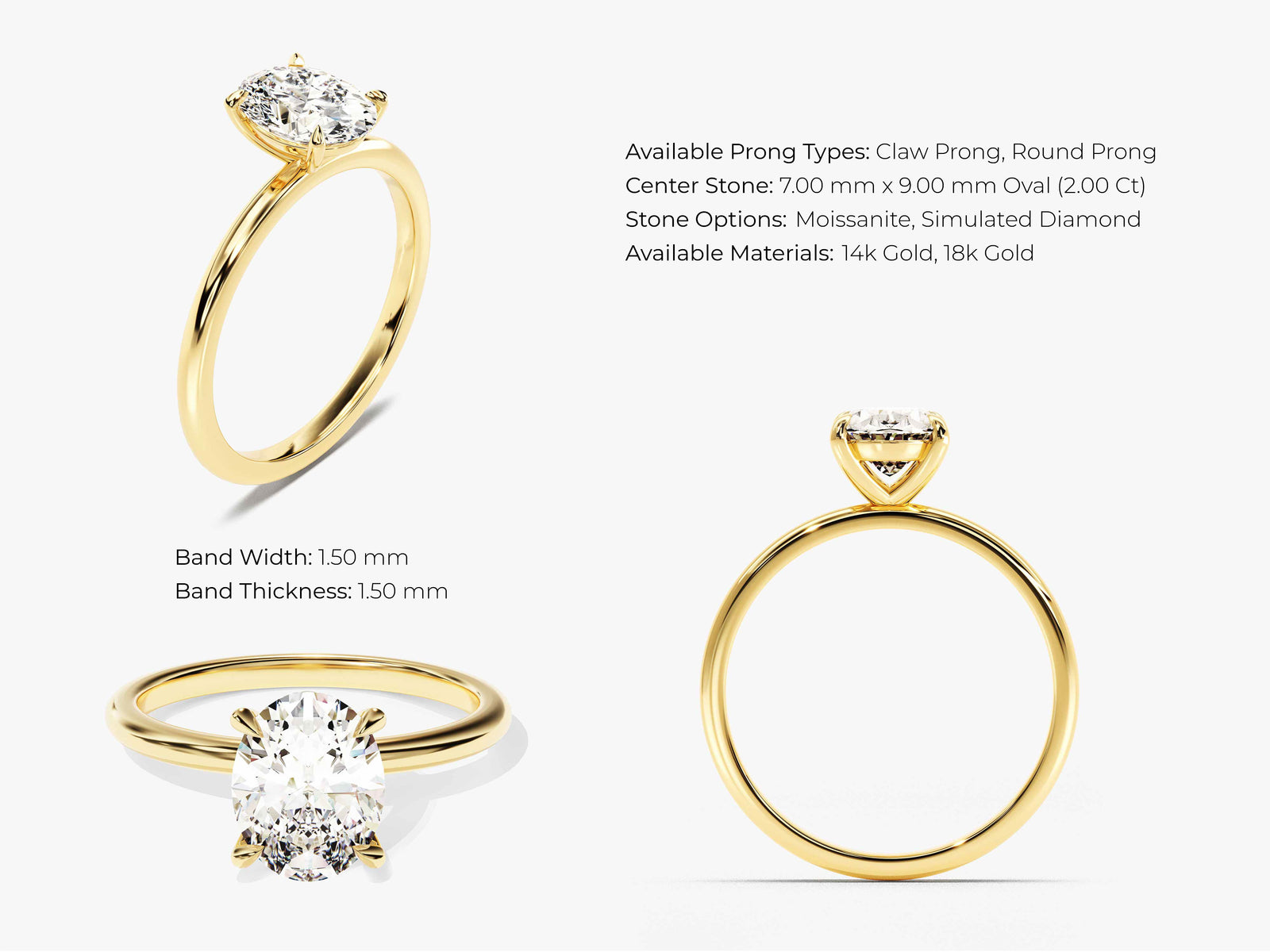 Oval Cut 14K Gold Moissanite Engagement Ring 1.0 CT – Hidden Halo, 4-Prong Setting, Promise Or Wedding Ring
