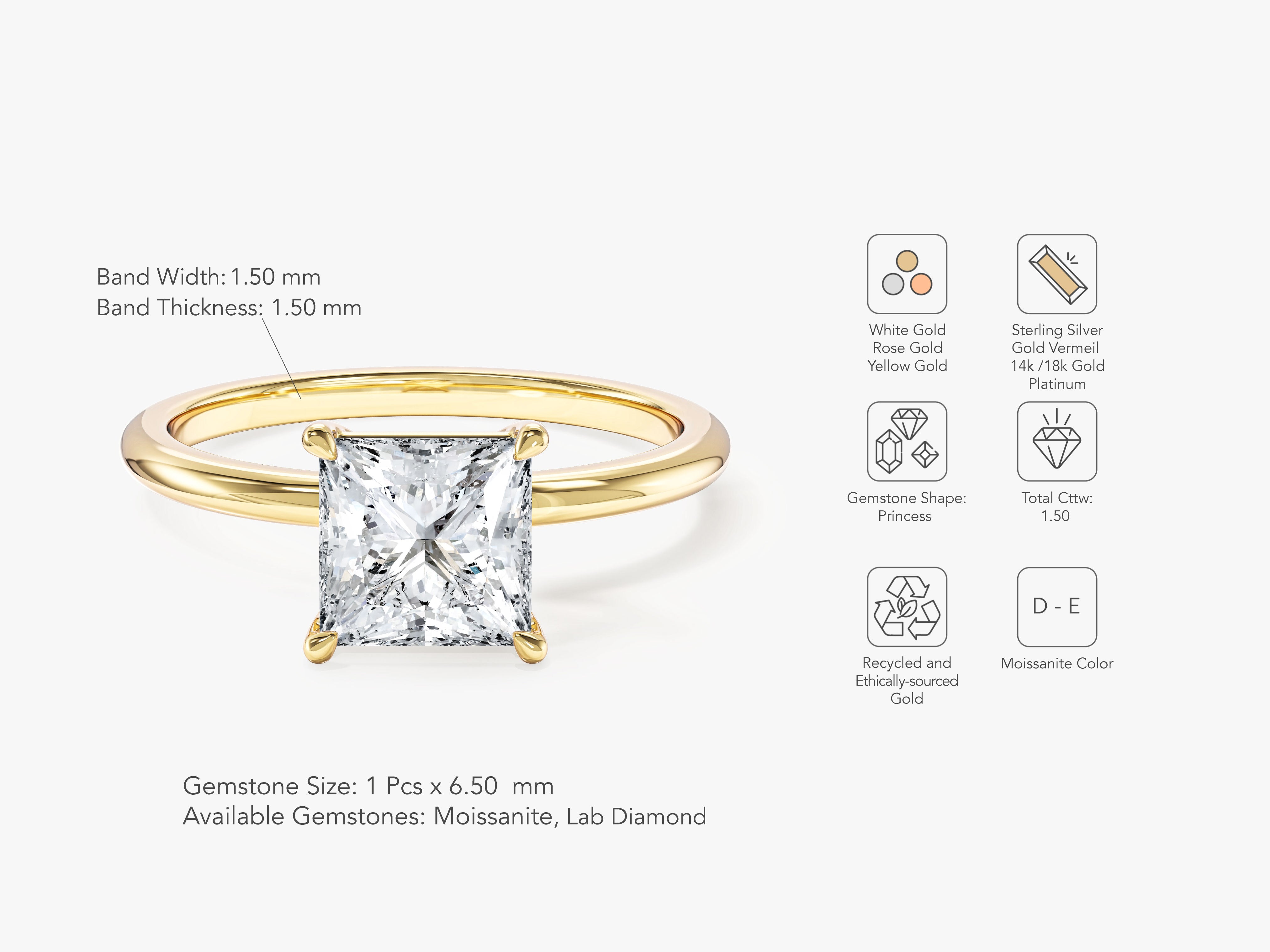 Moissanit Verlobungsring im Prinzessschliff (1.50 CT)