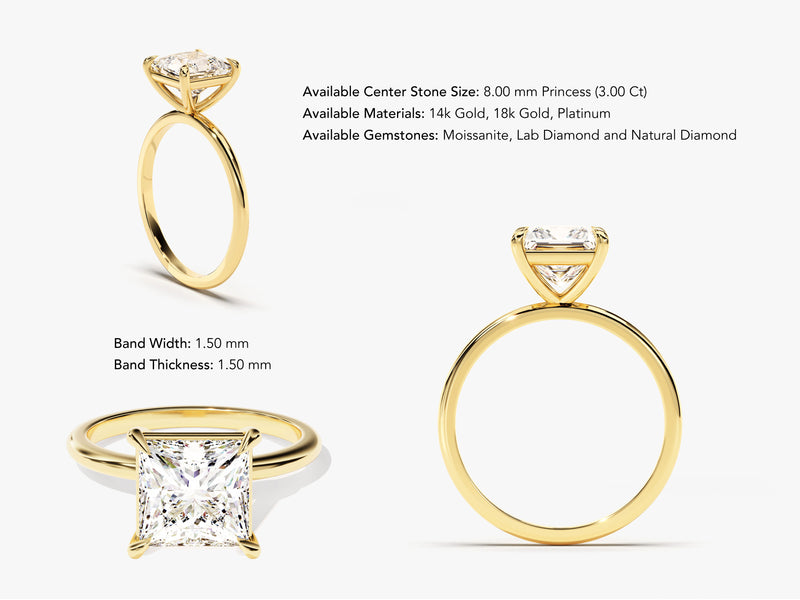 Princess Cut Solitaire Moissanite Engagement Ring (3.00 CT)