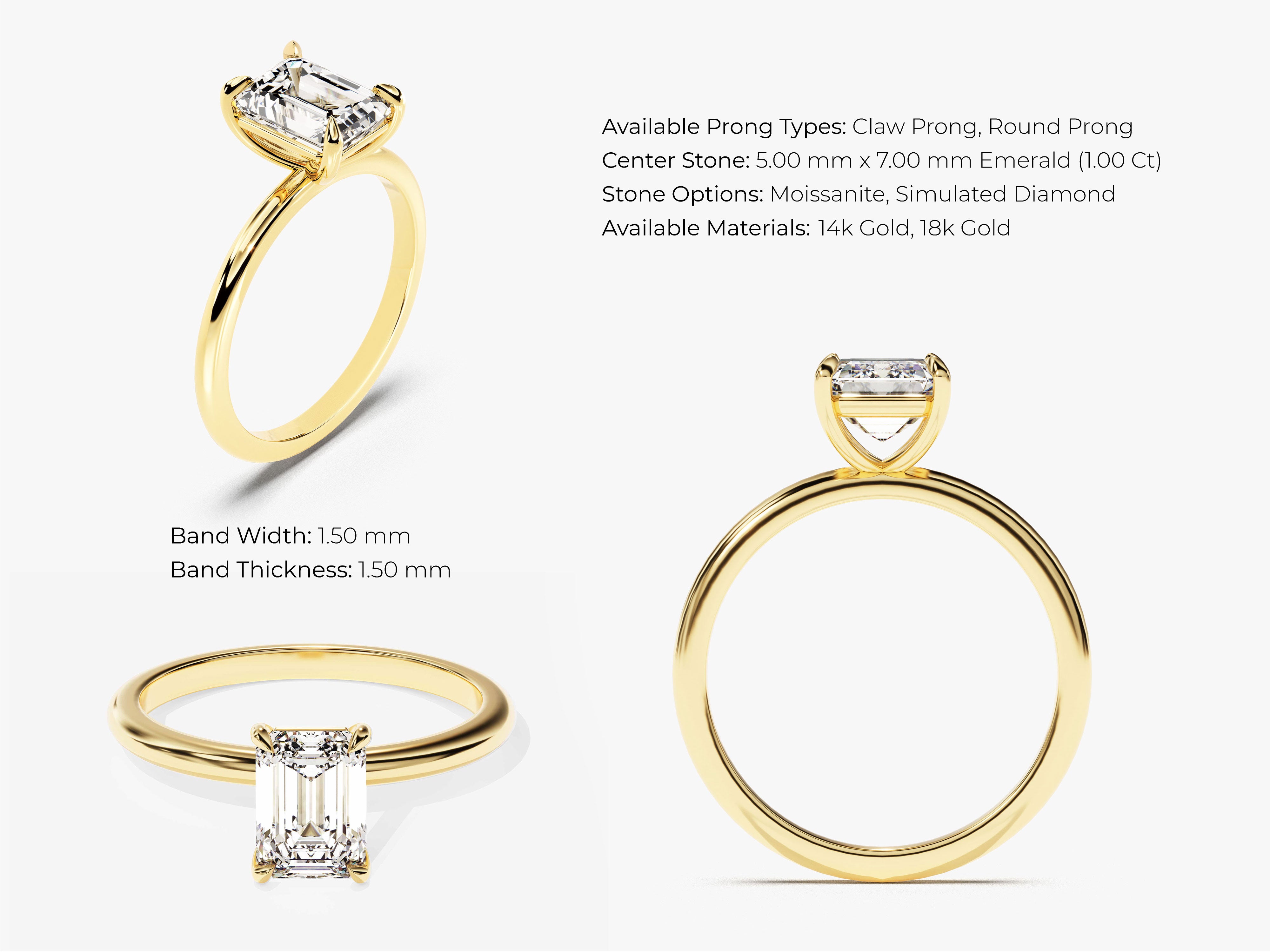 Emerald cut diamond ring in 14k or 18k gold