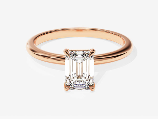 Emerald cut diamond ring in rose gold setting