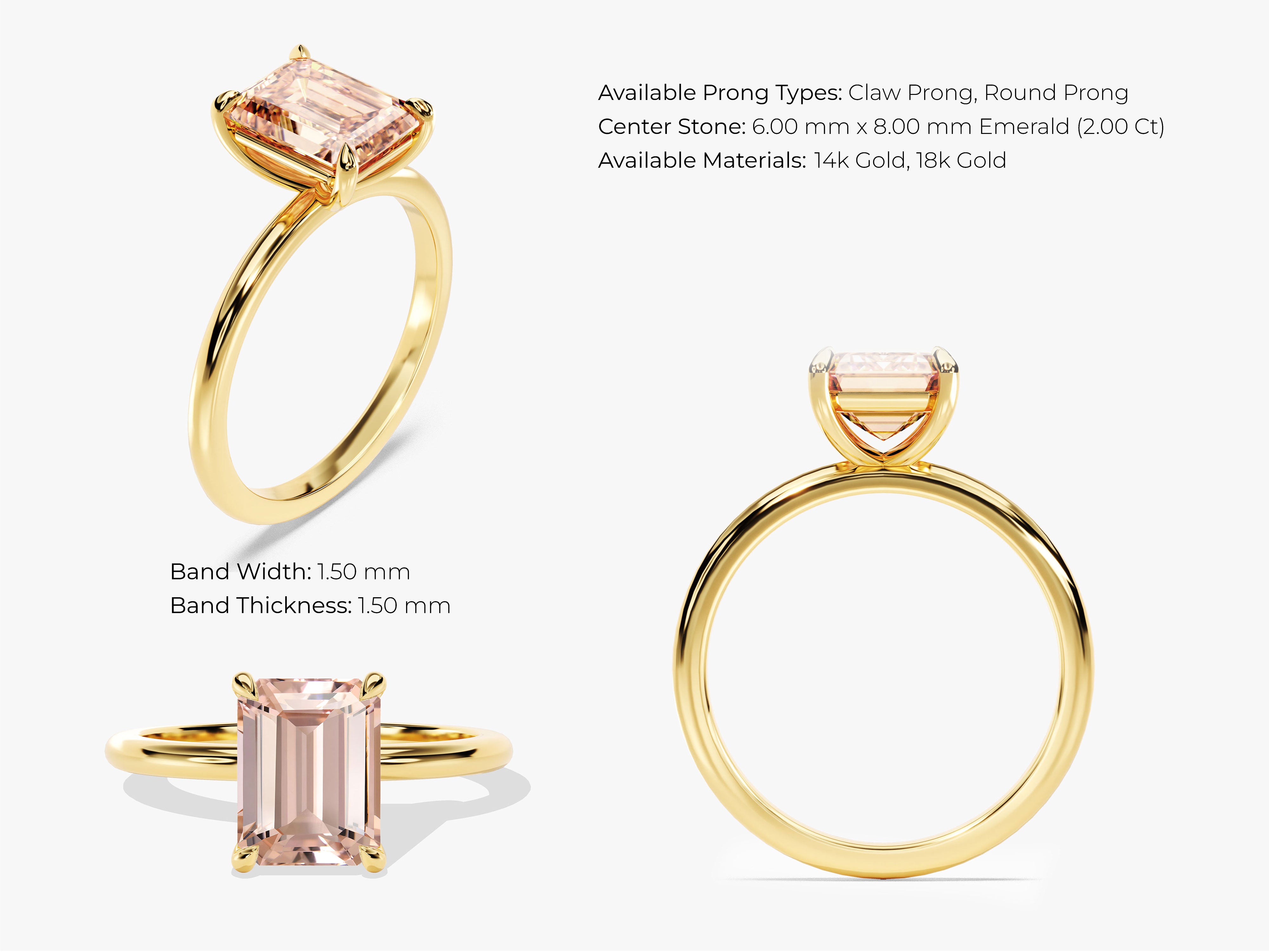 Gold ring with emerald cut peach gemstone, jewelry