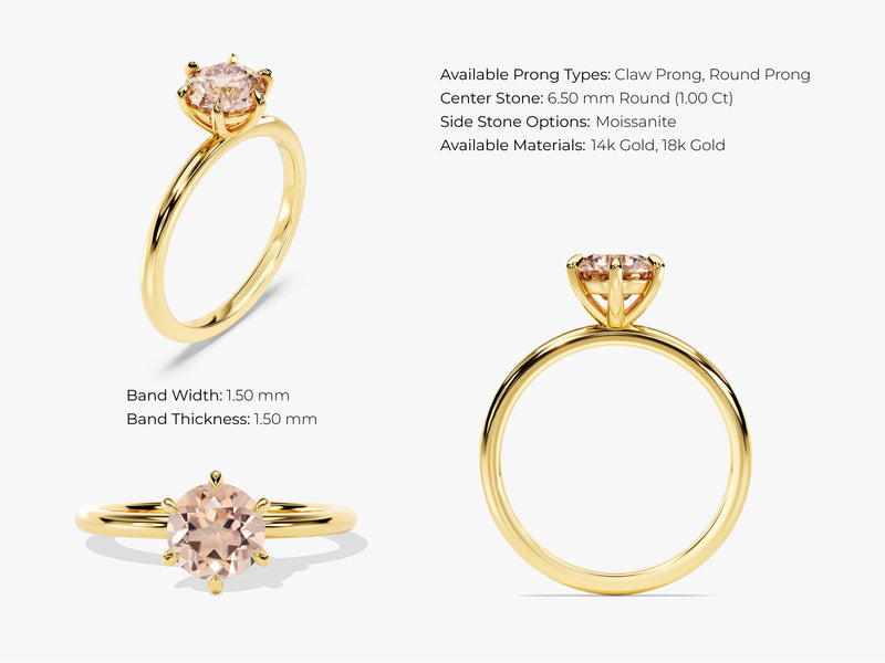 Six Prong Round Cut Peach Morganite Engagement Ring