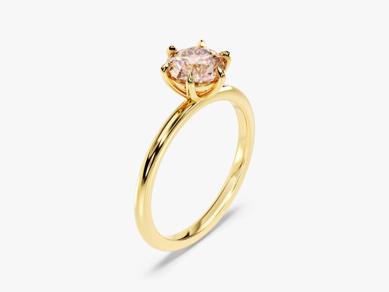 Six Prong Round Cut Peach Morganite Engagement Ring