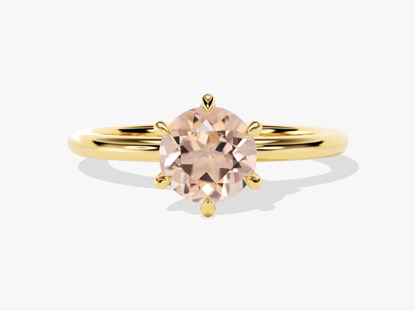 Six Prong Round Cut Peach Morganite Engagement Ring