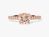 Round Cut Peach Morganite Engagement Ring with Sidestones