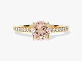 Round Cut Peach Morganite Engagement Ring with Sidestones