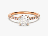 Cathedral Round Cut Lab Grown Diamond Engagement Ring with Pave Set Sidestones (1.00 CT)