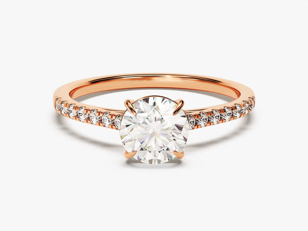 Rose gold oval diamond engagement ring with pave band