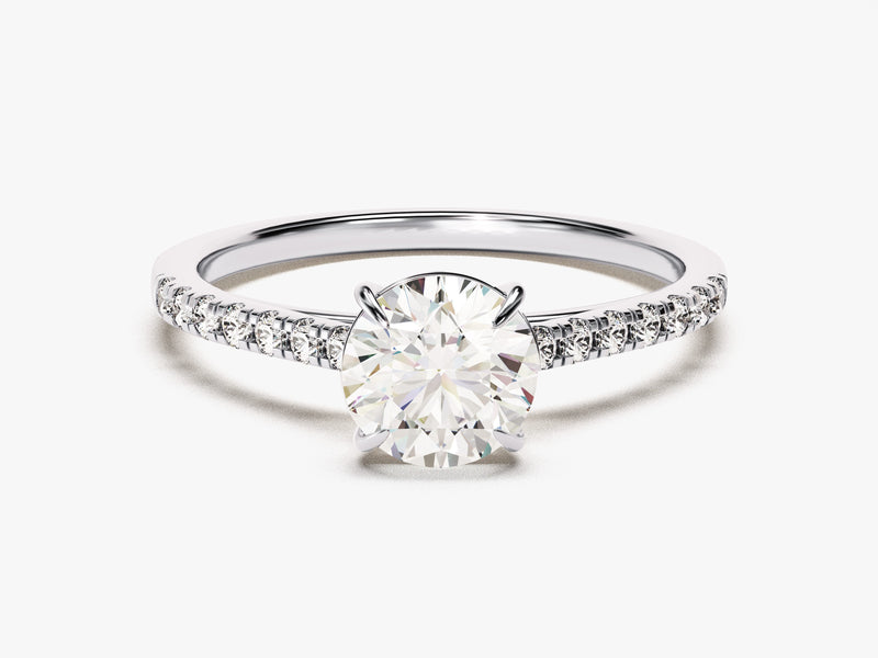 Cathedral Round Cut Lab Grown Diamond Engagement Ring with Pave Set Sidestones (1.00 CT)