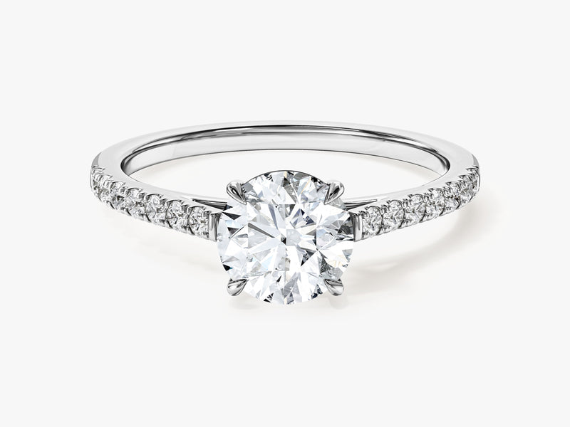 Cathedral Round Cut Moissanite Engagement Ring with Pave Set Side Stones (1.00 CT)