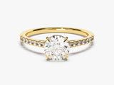 Cathedral Round Cut Lab Grown Diamond Engagement Ring with Pave Set Sidestones (1.00 CT)