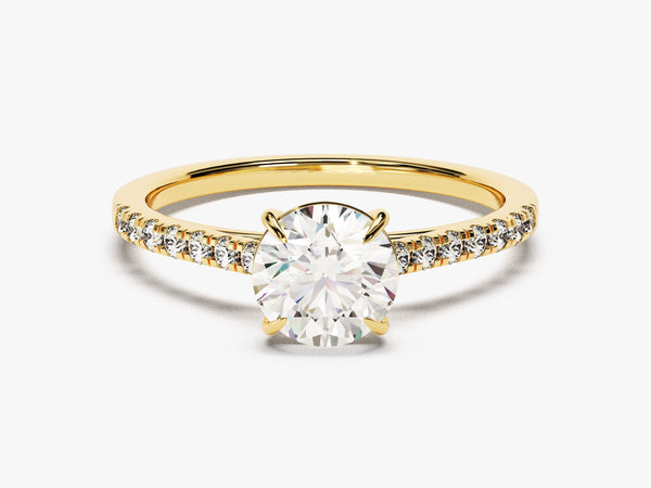 Cathedral Round Cut Lab Grown Diamond Engagement Ring with Pave Set Sidestones (1.00 CT)