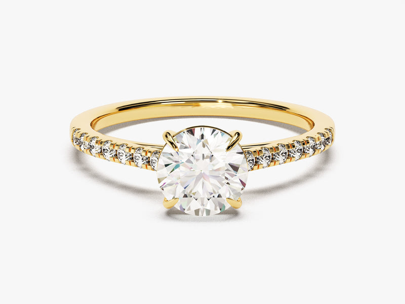 Cathedral Round Cut Lab Grown Diamond Engagement Ring with Pave Set Sidestones (1.00 CT)