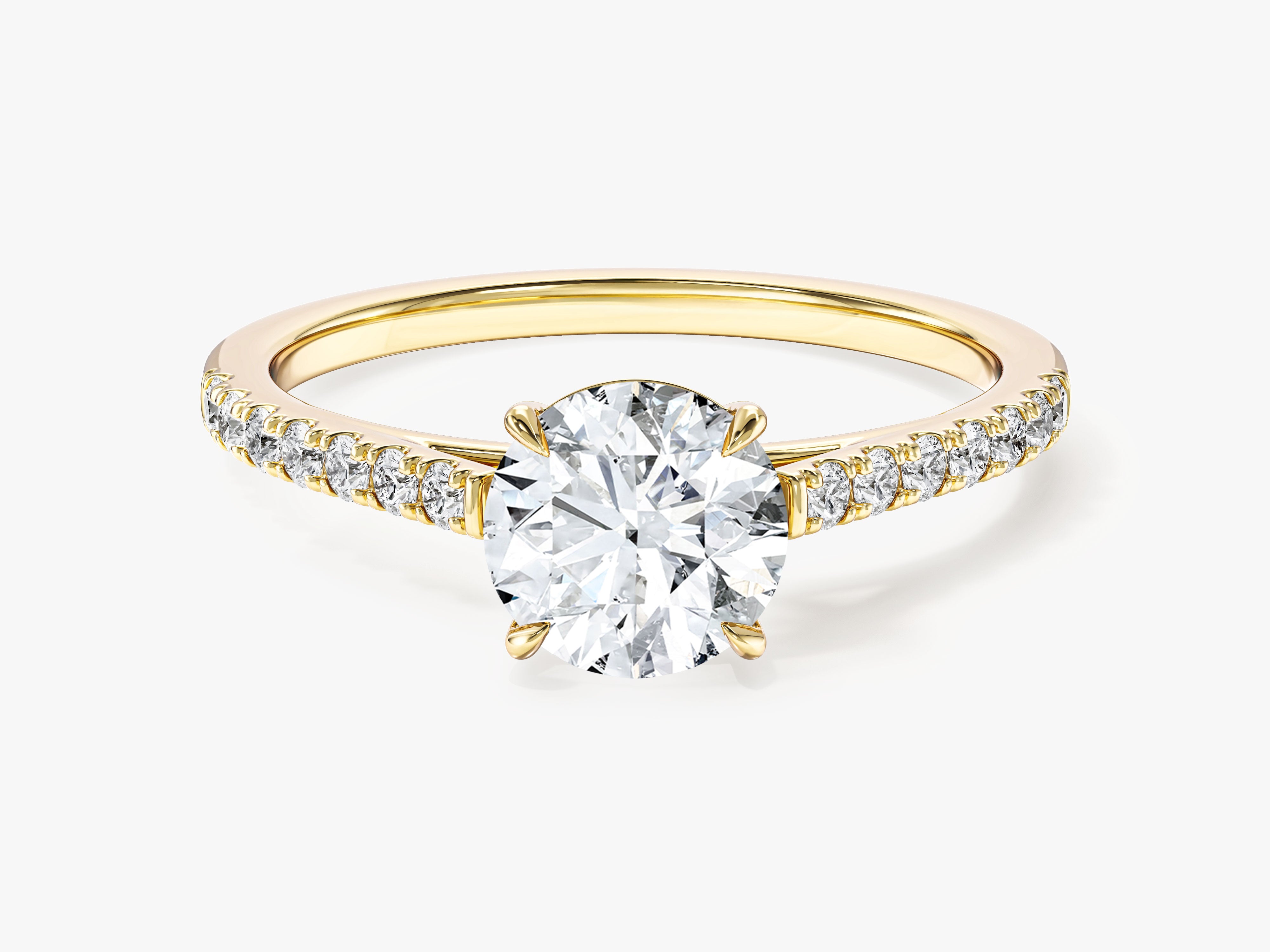 Cathedral Round Cut Moissanite Engagement Ring with Pave Set Side Stones (1.00 CT)
