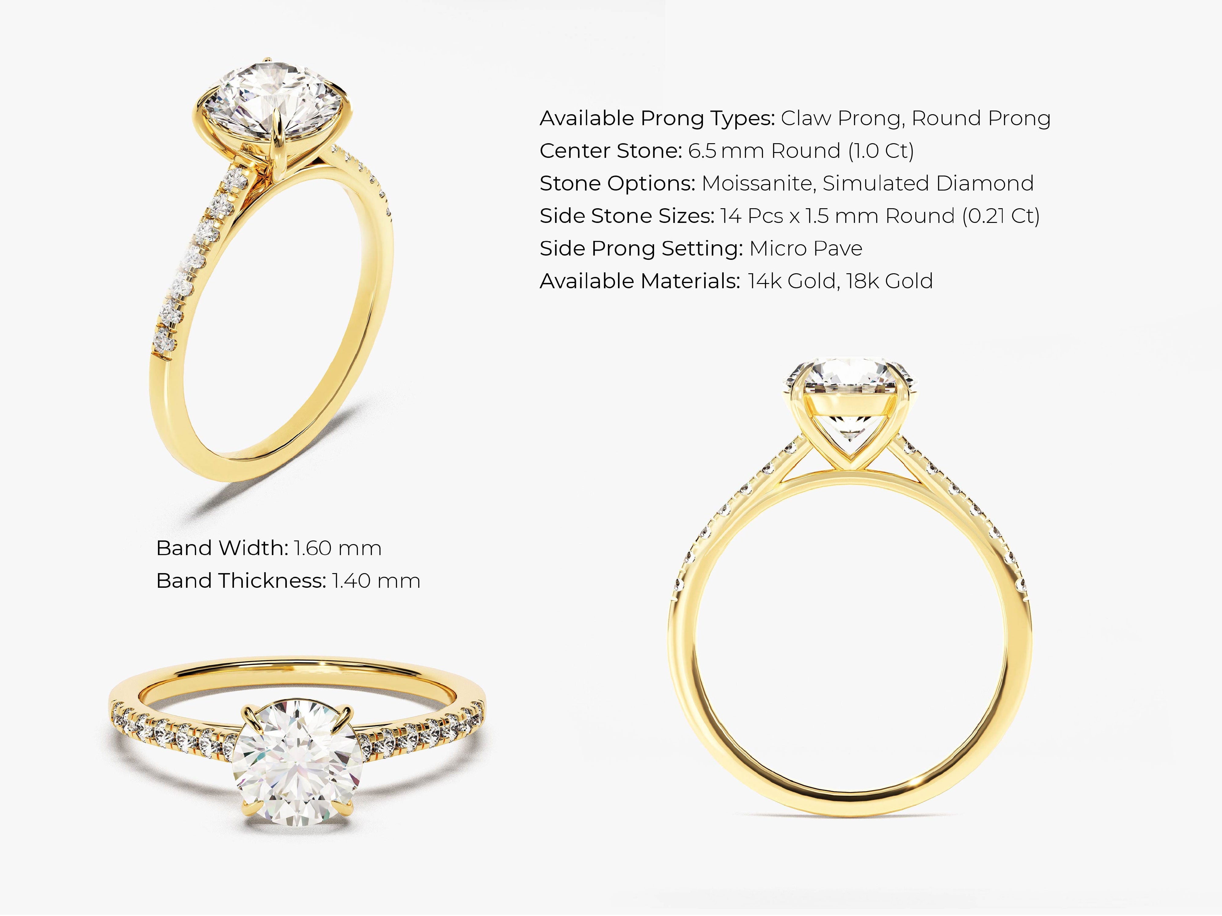 Gold diamond engagement ring with micro pave band