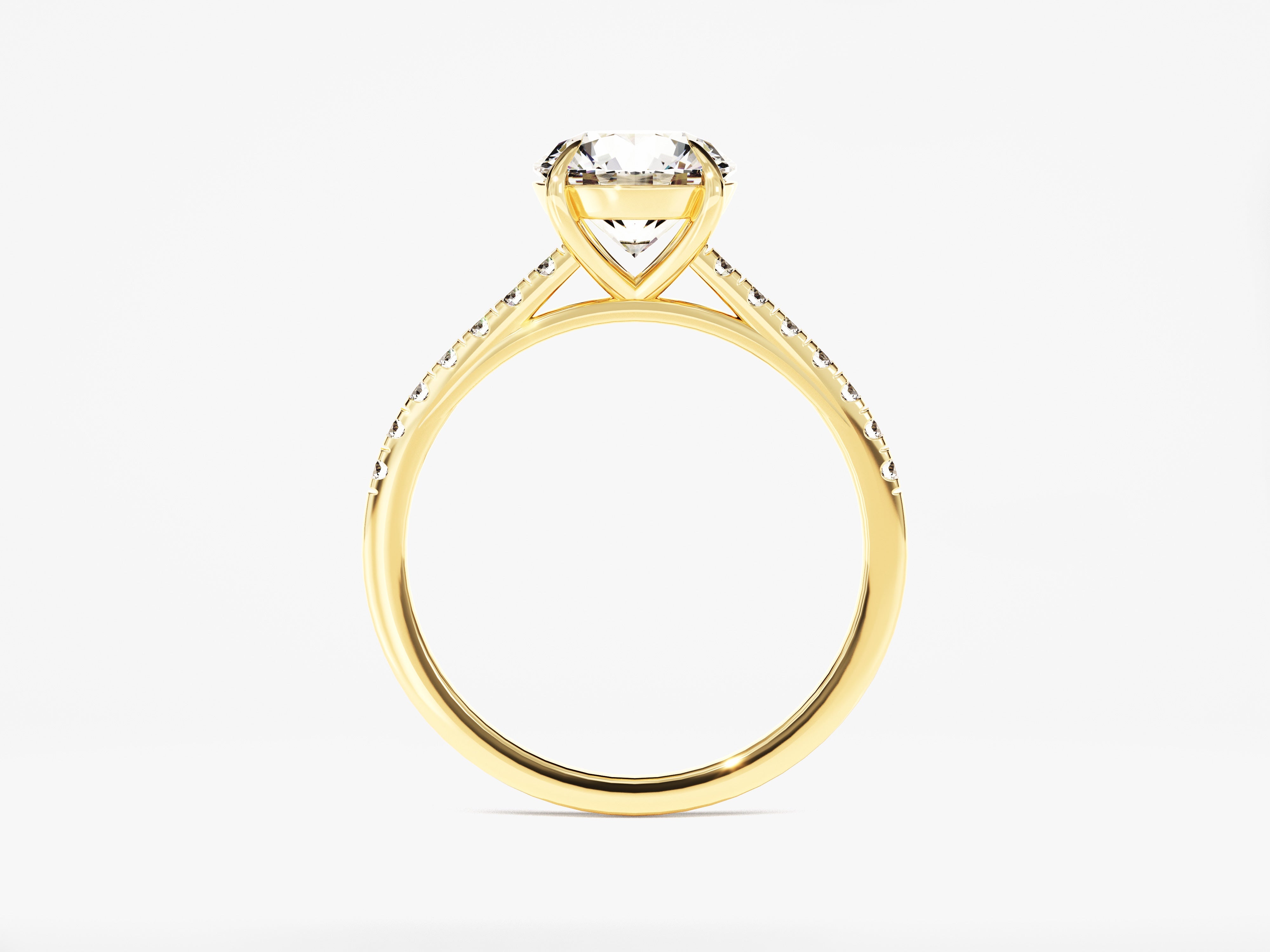 Cathedral Round Cut Diamond Engagement Ring with Pave Set Sidestones (1.50 CT)