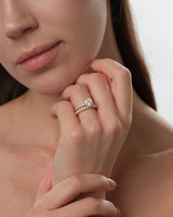 Cathedral Round Cut Moissanite Engagement Ring with Pave Set Side Stones (1.50 CT)