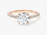Cathedral Round Cut Moissanite Engagement Ring with Pave Set Side Stones (1.50 CT)