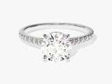 Cathedral Round Cut Moissanite Engagement Ring with Pave Set Side Stones (1.50 CT)