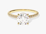 Cathedral Round Cut Lab Grown Diamond Engagement Ring with Pave Set Sidestones (1.50 CT)