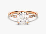 Cathedral Round Cut Lab Grown Diamond Engagement Ring with Pave Set Sidestones (2.00 CT)