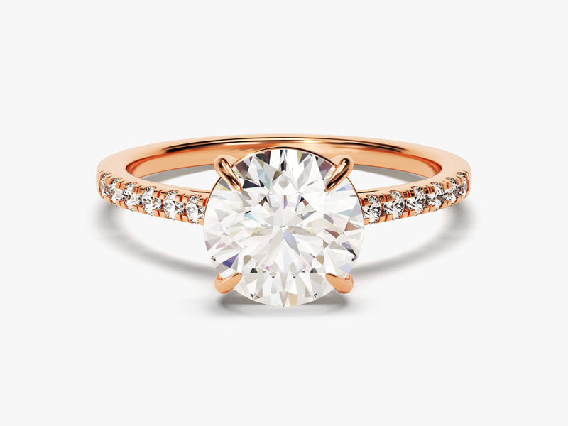 Cathedral Round Cut Lab Grown Diamond Engagement Ring with Pave Set Sidestones (2.00 CT)