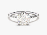 Cathedral Round Cut Lab Grown Diamond Engagement Ring with Pave Set Sidestones (2.00 CT)