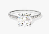 Cathedral Round Cut Lab Grown Diamond Engagement Ring with Pave Set Sidestones (2.00 CT)