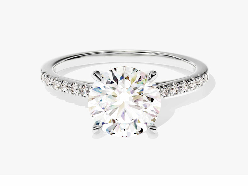 Cathedral Round Cut Lab Grown Diamond Engagement Ring with Pave Set Sidestones (2.00 CT)