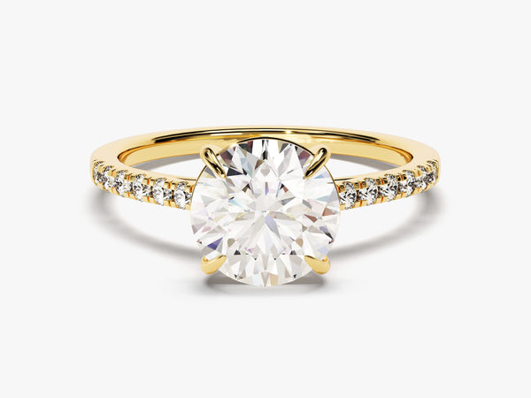 Cathedral Round Cut Diamond Engagement Ring with Pave Set Sidestones (2.00 CT)