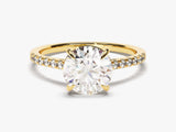 Cathedral Round Cut Lab Grown Diamond Engagement Ring with Pave Set Sidestones (2.00 CT)