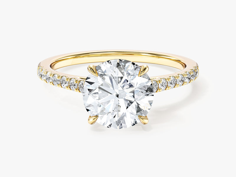 Cathedral Round Cut Moissanite Engagement Ring with Pave Set Side Stones (2.00 CT)