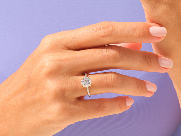 Cathedral Round Cut Moissanite Engagement Ring with Pave Set Side Stones (3.00 CT)