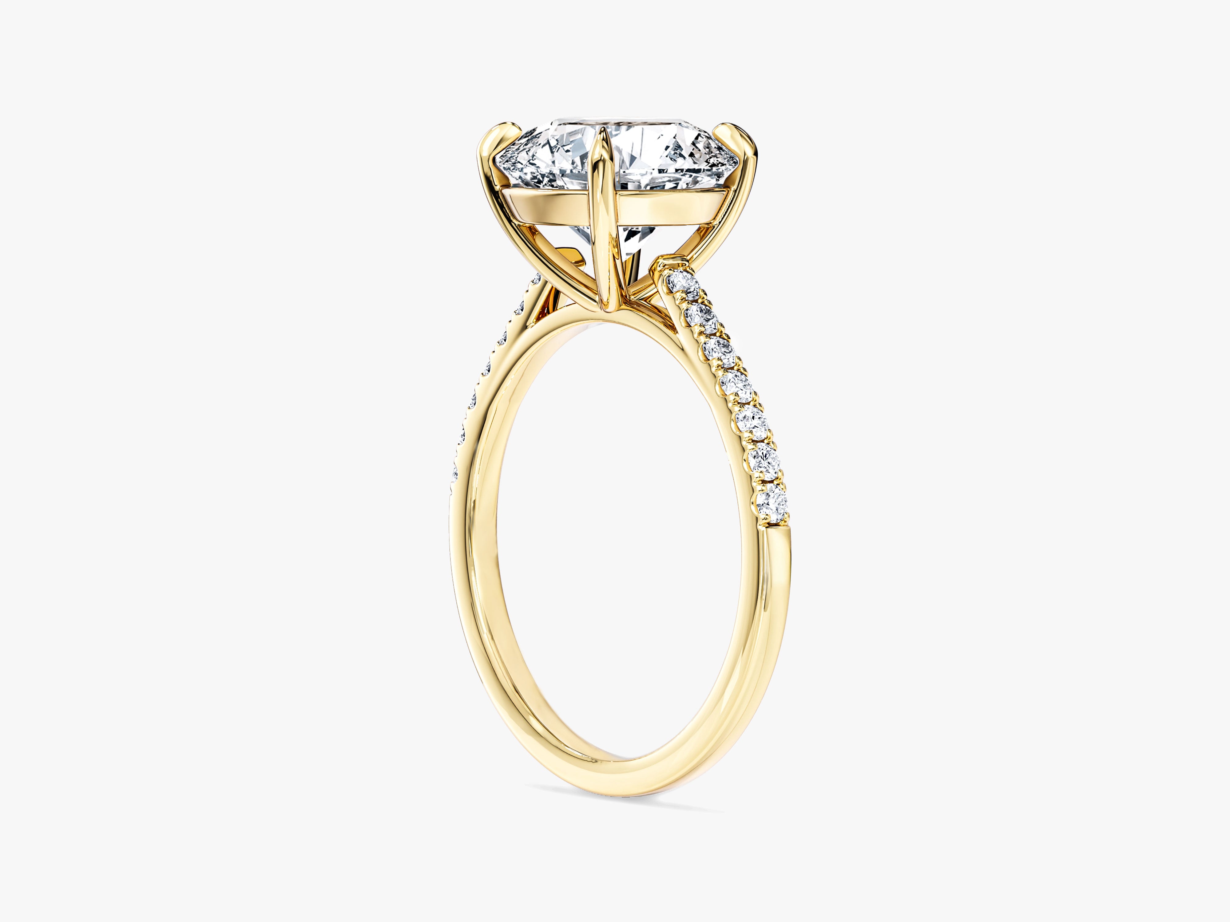 Cathedral Round Cut Lab Grown Diamond Engagement Ring with Pave Set Side Stones (3.00 CT)