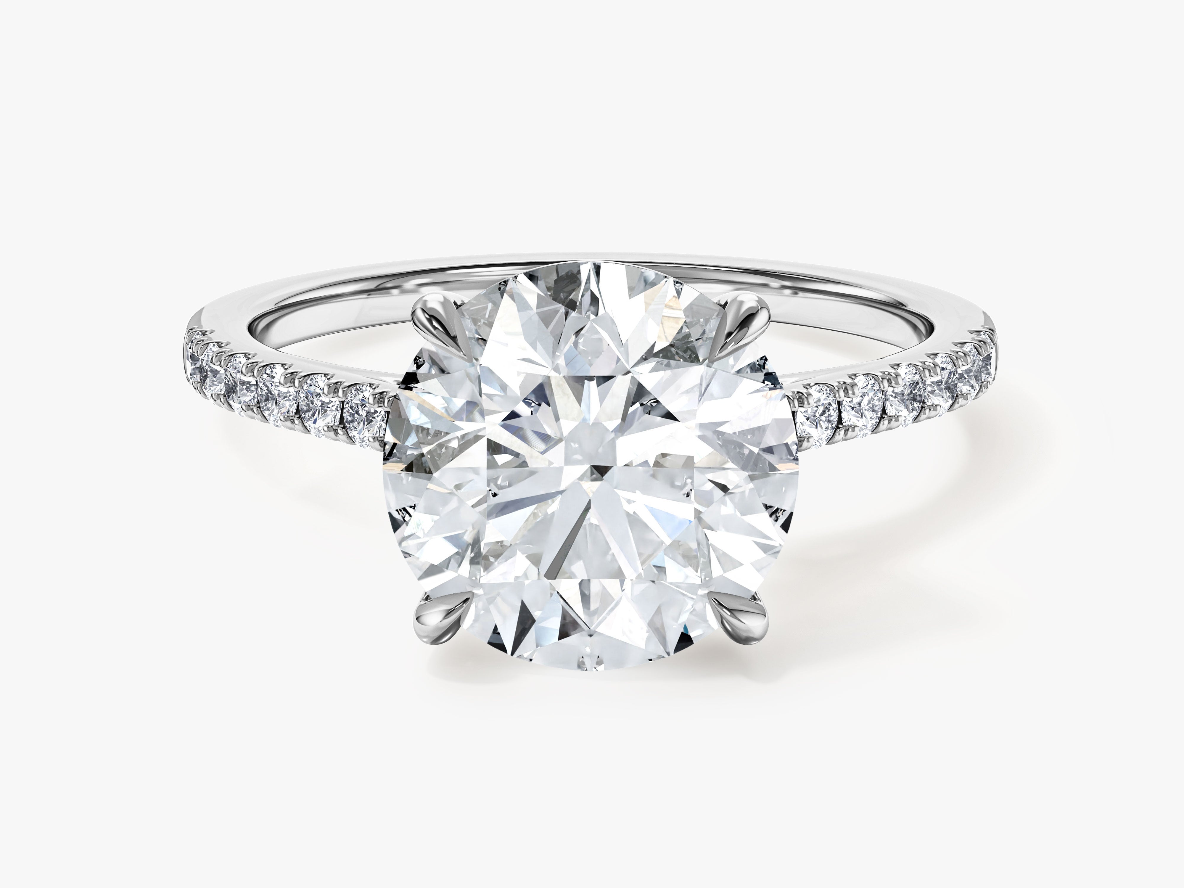 Cathedral Round Cut Moissanite Engagement Ring with Pave Set Side Stones (3.00 CT)