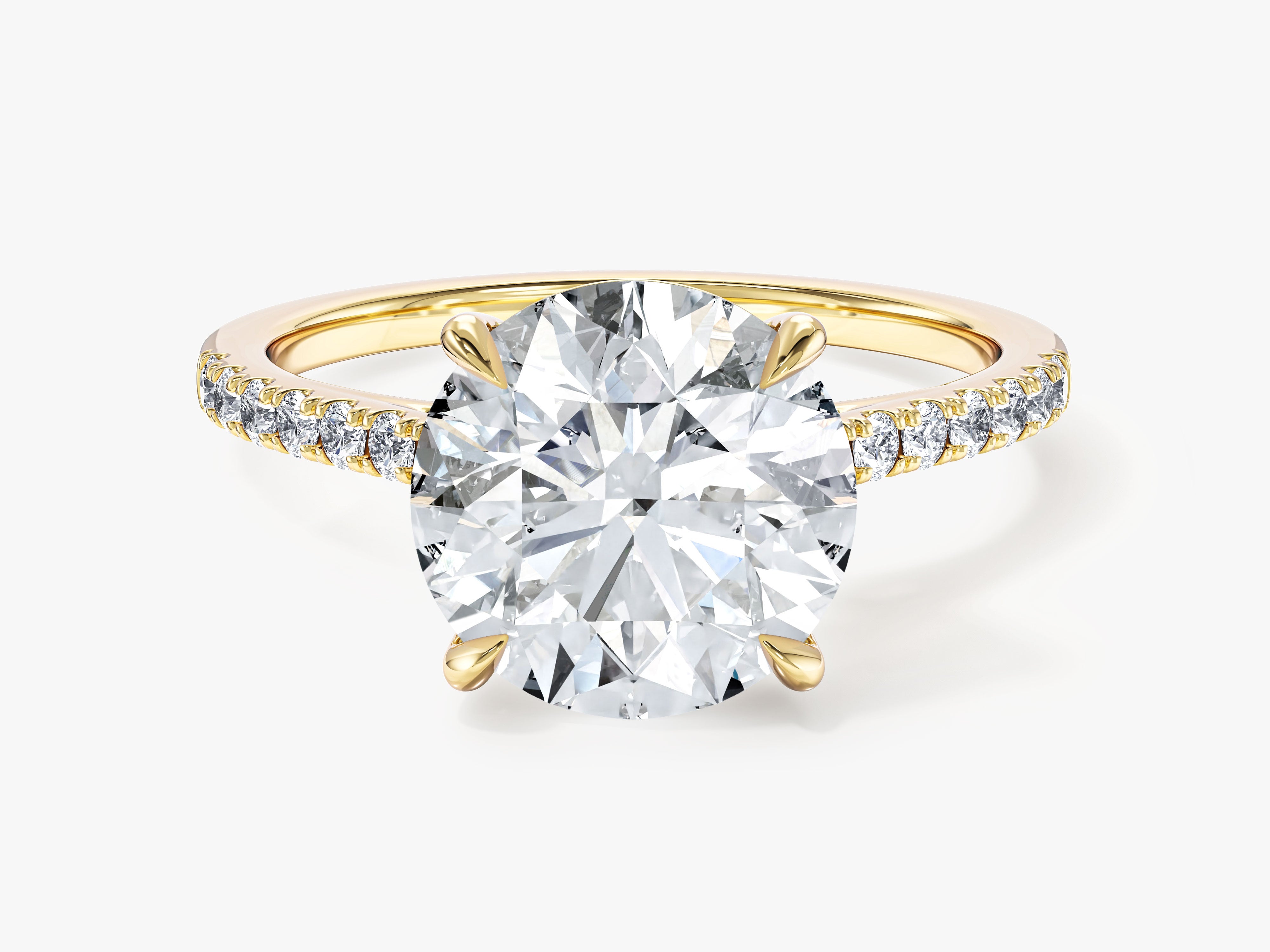 Cathedral Round Cut Moissanite Engagement Ring with Pave Set Side Stones (3.00 CT)