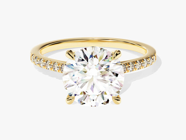 Gold diamond ring with pave band, fine jewelry